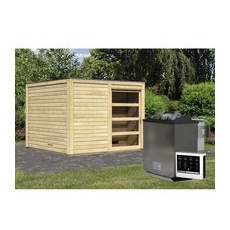 KARIBU Saunahaus »Kandau«, BxTxH: 276 x 276 x 210 cm, 9 kW Bio-Kombi-Ofen mit ext. Steuerung - beige