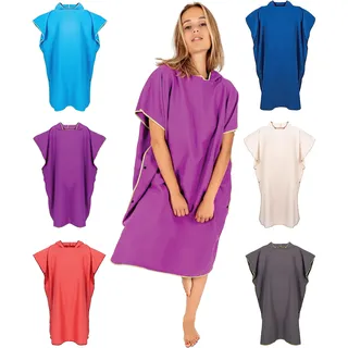 Gräfenstayn Premium Badeponcho mit Knöpfen - Öekotex 100 - Umziehhilfe Damen & Herren - Surf-Poncho Strand - Handtuch-Poncho Erwachsene - Umkleide-Hilfe - Badeumhang Mikrofaser (L-XL lila)