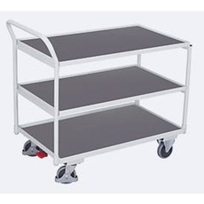 Schäfer Shop Select Tischwagen, leicht, Stahl/MDF-Platte, Lichtgrau/Dunkelgrau, 3 Etagen, L 985 x B 605 mm, TPE-Rollen mit EasySTOP, bis 250 kg