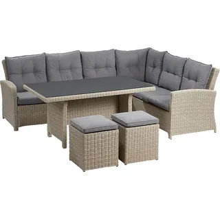 Lounge-Set mit Esstisch Vermont 5-teilig Polyrattan Rechts Cloud Fossil