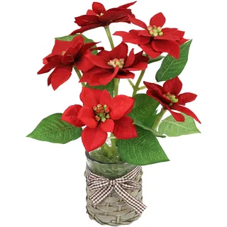 Flair Flower Künstliche Blume Poinsettia im Topf Weihnachtsstern Christstern Weihnachtsdeko Weihnachtsblume Kunstblume Weihnachtliche Einzelblume Zweig X'Mas Strauß Geschenk Deko Adventsstern