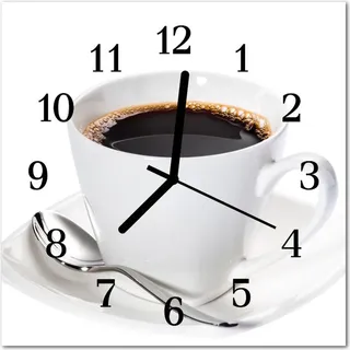 Glasuhr Wanduhr Küchenuhr Echt-Glas 30x30 cm Kaffee weiß - Weiß