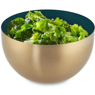 Relaxdays Salatschüssel Edelstahl, 1 L, runde Metallschüssel zum Backen & Servieren, Ø 15 cm, Küchenschüssel, grün/gold