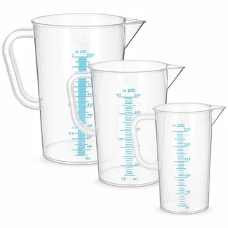 3 Stück Messbecher Set 250ml 500ml 1000ml Transparent Kunststoff Messbecher mit Waage und Ausgießer für Reinigungsmittel, Küchen, Backwaren und Labore