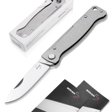 Böker Plus® Atlas Messer - kleines Slipjoint Taschenmesser - Klappmesser mit Metall Griff - EDC Vollmetall Messer - Vintage Sandvik Messer (Taschenmesser Stonewash)