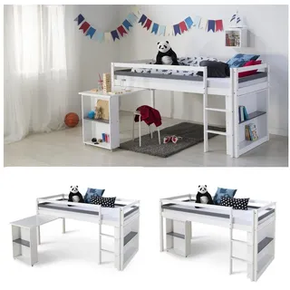 Homestyle4u Hochbett 90 x 200 cm Kiefer massiv lackiert Weiß