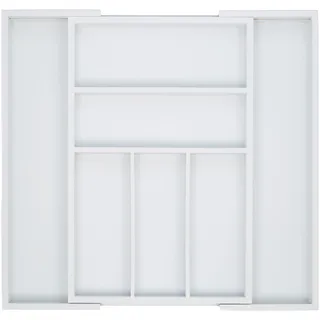 Relaxdays Besteckkasten ausziehbar Bambus 5-7 Fächer 5 x 48 x 46 cm weiß