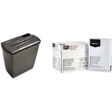 Amazon Basics Aktenvernichter, 8 Blatt, Streifenschnitt, CD-Schredder mit Amazon Basics Druckerpapier 5x500 Blatt