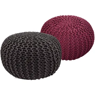 Strickhocker 2er Set Pouf Sitzpouf Sitzpuff Bodenkissen Ø 55cm grau/terracotta - Grau, Orange