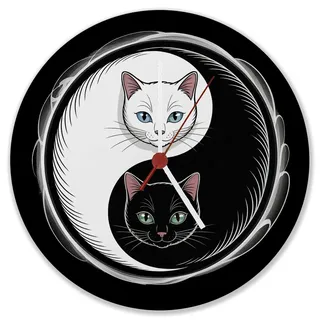 speecheese Wanduhr Katzen Yin und Yang schöne Katzen-Dekouhr | für Wohnzimmer und Büro