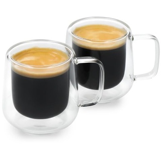 La Cafetière 2er Set Siena Doppelwandige Espressogläser, 100ml isolierte Kaffeetassen mit Henkel für Barista Espresso, stapelbar und leicht, Durchsichtig