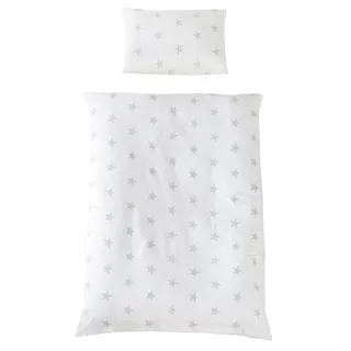 roba Kinderbettwäsche 100 x 135 cm Little Stars - Bettwäsche Set für Mädchen & Jungen - Decken & Kissenbezug aus Baumwolle für Babys & Kinder - Stern Motiv - Weiß