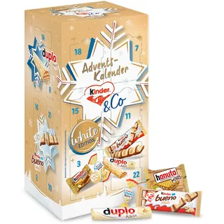 kinder and Co. White Adventskalender 2025 – Adventskalender mit Schokoladen-Spezialitäten von Ferrero – kinder bueno White, Schoko-Bons, duplo & hanuta Minis – 1 Kalender à 263 g