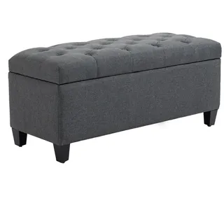 Homcom Sitzbank mit Stauraum Truhenbank Flur Schlafzimmer Wohnzimmer leinenartiges Polyester Gummiholz Dunkelgrau 100 x 40 x 44 cm