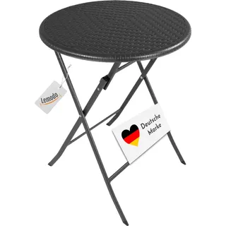 Lemodo Klapptisch rund, Rattan-Optik, 60 cm, Balkontisch, klappbar Schwarz