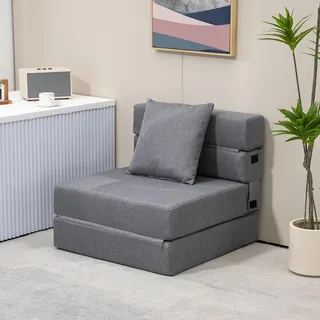 2-in-1 Schlafsessel dunkelgrau klappbar mit Bettfunktion Klappsessel als Relaxsessel & Gästebett faltbares Bodensofa inklusive Kissen bis 120 kg - Dunkelgrau