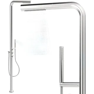 Edelstahl Gartendusche Aussendusche V2A Warm- Kaltwasseranschluss Pooldusche Sauna Dusche Garten Warmwasserdusche Kaltwasserdusche Handbrause - Silber