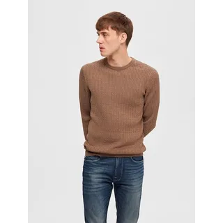 SELECTED HOMME Rundhalspullover »SLHBERG CABLE CREW NECK NOOS«, braun