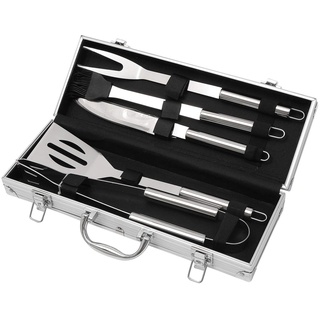 TOPWAY BBQ Grillbesteck Set 5 Stück Edelstahl BBQ-Grillwerkzeug Grillzubehör im Alukoffer für alle BBQ-Grills 990428