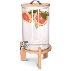 Navaris 7L Getränkespender mit Zapfhahn aus Edelstahl - Glas Wasserspender mit Stand aus Bambus Holz - Spender aus hitzebeständigem Borosilikatglas