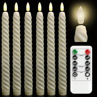 HOUSN LED Stabkerzen mit Timerfunktion,Flackernde Flamme 6 Stück LED Echtwachskerzen mit Fernbedienung,2 x 25 cm,Elfenbein Stabkerzen für Weihnachten, Schlafzimmer, Hochzeit und Party