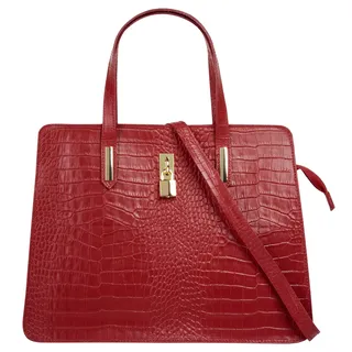 Cluty Damen, Gr. B/H/T: 36cm x 28cm x 8cm onesize, rot, Leder, Reptilienprägung, Taschen, echt Leder, Made in Italy