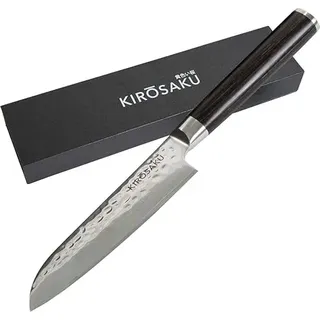 Kirosaku Kitchtic Fleischmesser Santoku Damastmesser - Damaskus Messer - Pakkaholzgriff - Küchenmesser, Filetiermesser und Kochmesser - 13 cm Klingenlänge