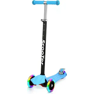 TolleTour KinderRoller Kinderscooter Dreiradscooter mit LED Räder, 2-Rädern Hinterbremsen, bis 50kg belastbar, für Kinder Mädchen Jungen ab 3 Jahre(Blau) - Blau