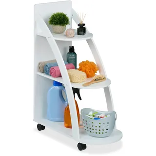 Relaxdays Rollwagen, 3 Ebenen, HxBxT: 80 x 60 x 30 cm, 4 Rollen, Badezimmer, Küche, MDF, schmaler Beistellwagen, weiß