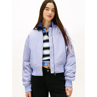 Bomberjacke TOMMY JEANS "TJW ESSENTIAL BOMBER JACKET", Damen, Gr. XL (42), periwinkle dusk, Web, Obermaterial: 100% Nylon, unifarben, regular fit, Rippbündchen, Jacken Bomberjacke, Mit Reißverschlusstaschen an den Ärmeln