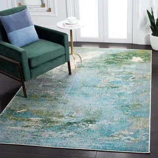 SAFAVIEH Boho Teppich für Wohnzimmer, Esszimmer, Schlafzimmer - Madison Collection, Kurzer Flor, Grün und Blau, 122 X 183 cm