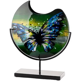 Bodenvase GILDE "Schmetterling", blau, grün, B:33cm H:39cm T:9,5cm, Glas, Vasen, Bodenvase, Innenwände sind handbemalt, nicht wasserdicht