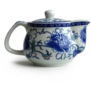 Kleine Porzellan-Teekanne, 266 ml, Teekanne mit Edelstahl-Teesieb, klassische chinesische Penoy-Blume (blau-weiße Penoy)