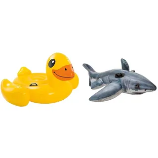 Intex 57556 57556NP Schwimmtier Gelbe Ente, Gelb/Bunt, Pequeño & Great White Shark Ride-On - Aufblasbarer Reittier - 173 x 107 cm
