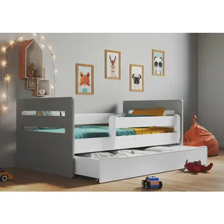 Mid.you Kinder-/Juniorbett , Grau, Weiß , Textil , Birke , Sperrholz,Schichtholz , H3 , 1-Zonen , Höhe ca. 15 cm , links montierbar, rechts montierbar , 80x160 cm , Bettkasten, Lattenrost, Matratze, mit Schubkästen,nicht verstellbar , Babymöbel & Kindermöbel, Kinderzimmer & Jugendzimmer, Kinderbetten, Kinderbetten & Jugendbetten