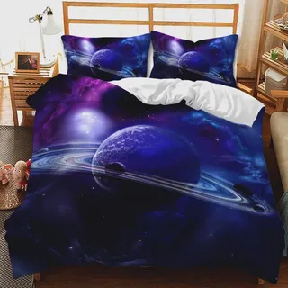 CIUNVXD Kinder Weltraum Themen Bettwäsche-Set,Planeten bettwäsche 135x200,3D Weltall Sternenhimmel Universum Kinderbettwäsche,Planet,Nachthimmel,Universum Bettbezug