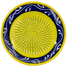 Kaladia - Keramik Reibeteller/Keramikhobel - ideal für Ingwer, Parmesan etc. - Motiv: Grün & Blau - Durchmesser: 12 cm - handgemacht & handbemalt - Made in Spain