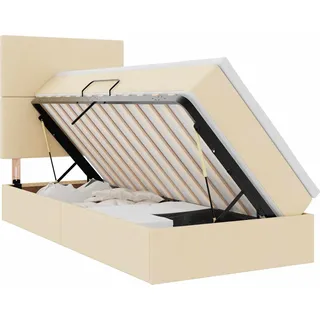 LED-Speicherbett mit Matratze Creme 100 x 200 cm Stoff - Creme