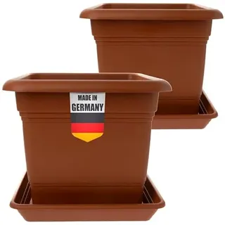 2friends Pflanzkübel Eckig 28x28 Terracotta 2er Set - Robuster Blumentopf Groß für Draußen Idealer Topf für Tomatenpflanzen, Pflanztöpfe Eckig Kunststoff für Garten & Balkon