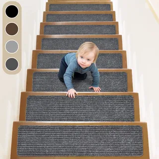 ToStair Stufenmatten, 76cmx20cm(15 stück) Anti-Rutsch Treppen Treppenstufen für Holzstufen, Stufenschutz Stufenteppich Innenbereich für Kinder Ältere und Hunde,Grau