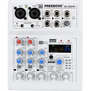 FREEBOSS Mischpult, 4 Kanäle, Bluetooth-Funktion, EU-Stecker, Grüner Strahl