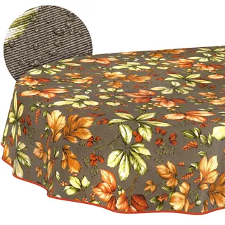 ANRO Tischdecke abwaschbar Herbst mit Saum oval 220x140 cm Tischwäsche | mit Saum eingefasst – schmutz- & wasserabweisend, pflegeleicht – waschbar bei 30 °C – ideal für Garten, Terrasse & Esszimmer