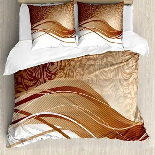 ABAKUHAUS Schokolade Bettbezug, klassisches Laub, Milbensicher Allergiker geeignet mit Kissenbezügen, 155 cm x 220 cm - 80 x 80 cm, Pale Brown Beige - Beige