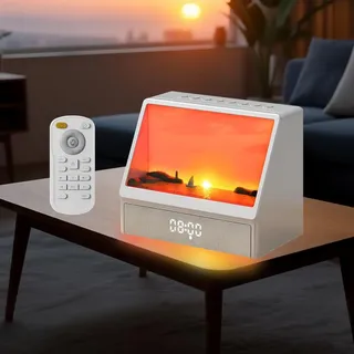 Tageslichtwecker Sonnenaufgang Wecker, Lichtwecker White Noise Machine Kreative Sonnenaufgangs Animation mit 7 Modi, 12 Naturgeräuschen, Musiklautsprecher & Fernbedienung, Geschenke für Tiefschläfer