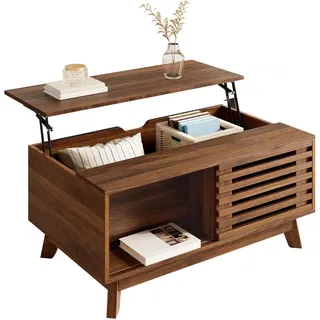Flieks Couchtisch Retro Walnuss höhenverstellbar Jalousie modern , Walnussfarben , Holzwerkstoff , 55x57.5x90 cm , Wohnzimmer, Wohnzimmertische, Couchtische