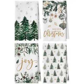 Artoid Mode Bäume Schneeflocken Kiefern Weihnachten Bar Küchentücher Geschirrtücher, 42x65 cm Mikrofaser Saugfähig Küchen Reinigung Deko 4er Set