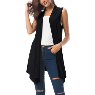 Urban GoCo Damen Ärmellos Drapiert Strickjacke Weste (L, Schwarz)