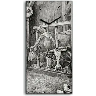 Wanduhr Bürouhr Leinwand Bild 30x60 Zeichnen von Tieren Kühe Stall Kunst - schwarze Hände - Schwarz