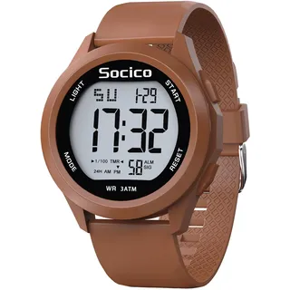 SOCICO Herren Digitaluhr Sport Wasserdicht Outdoor Großes Gesicht Militär Uhren mit Stoppuhr Hintergrund Beleuchtung Alarm Datum Anzeige (Braun)