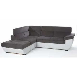 Mivano Schlafsofa Speedway / Eckcouch mit Bettfunktion, Stauraum und verstellbaren Kopfstützen / 262 x 79 x 224 / Zweifarbig: dunkelgrau/hellgrau